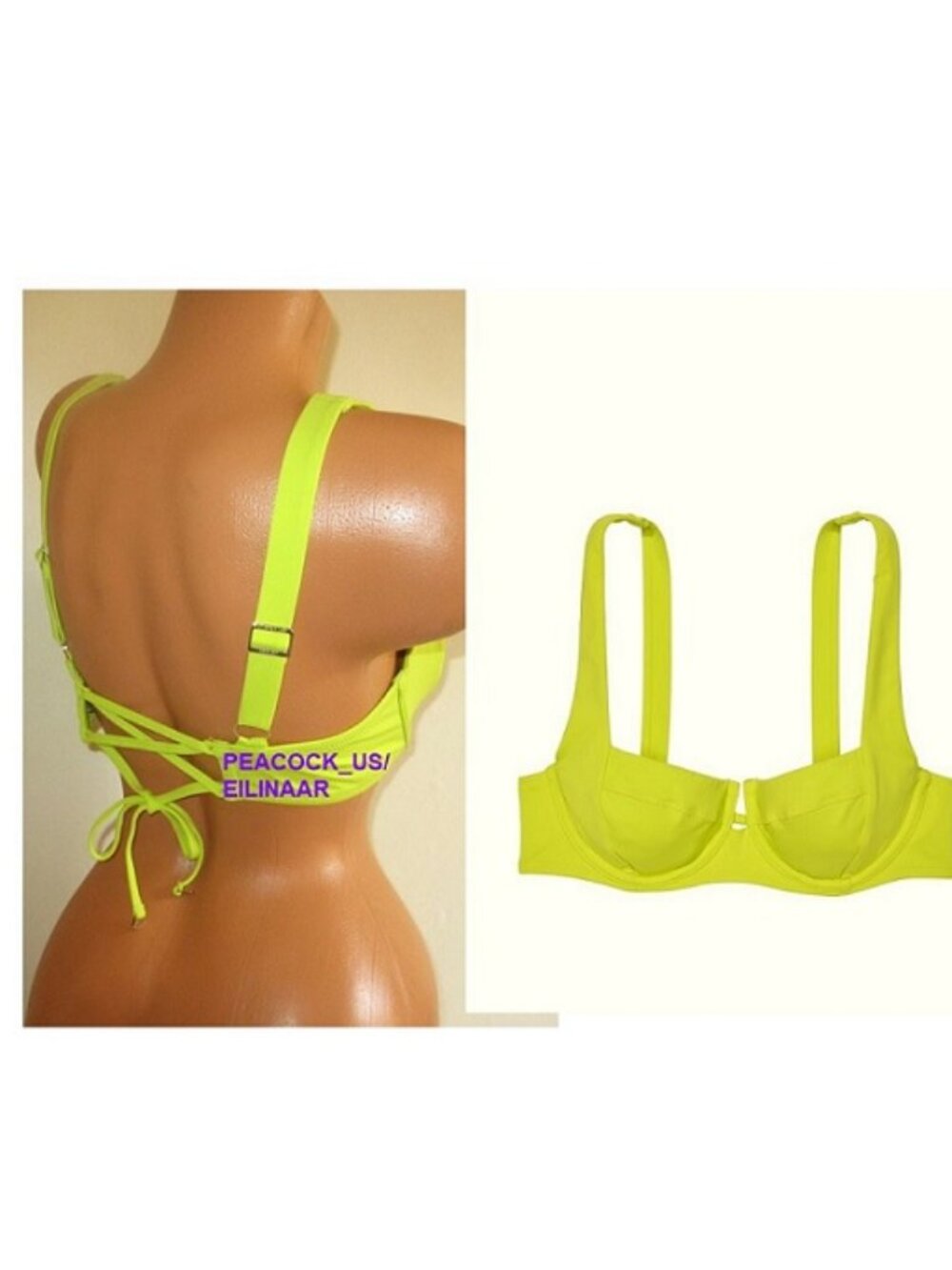 40DD VICTORIA SECRET SWIM Lace-Up Back Strappy Bikini Top Lime Yellow Green NWT